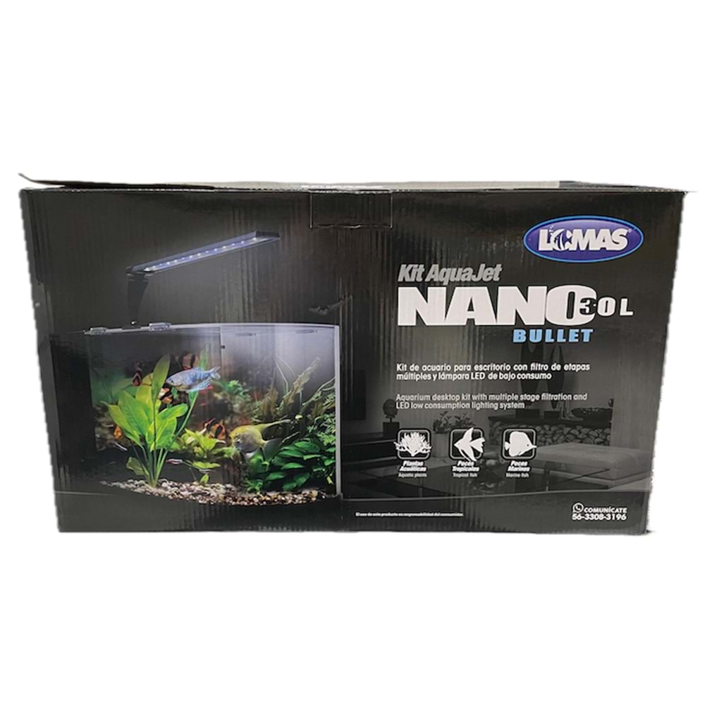 LOMAS BULLET NANO 30 LED AYDINLATMALI NANO AKVARYUM 30L BLACK