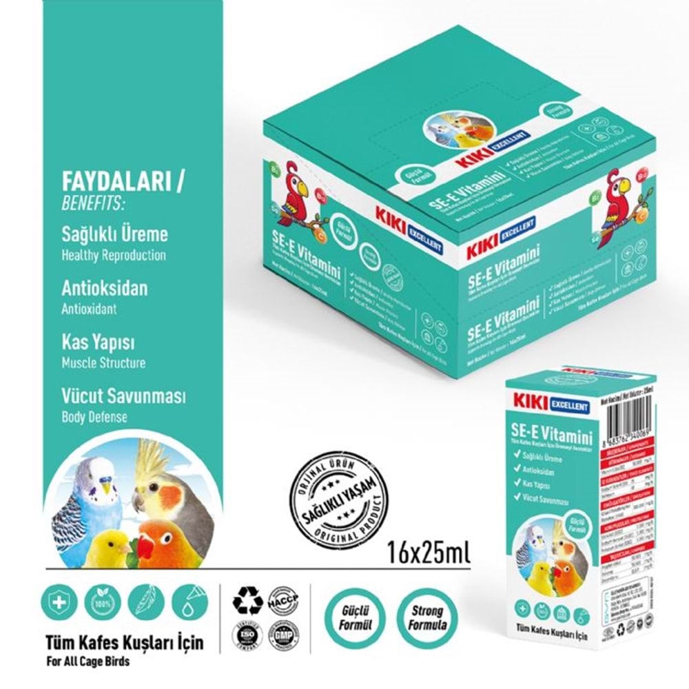 KB107-KIKI EXCELLENT KUŞ SE-E VİTAMİNİ 25ML 16LI