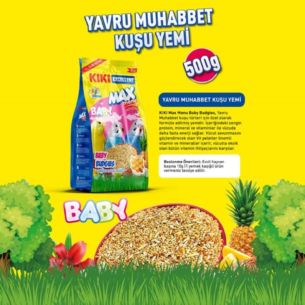 KB303-KIKI EXCELLENT YAVRU MUHABBET KUŞU YEMİ 500GR 12Lİ