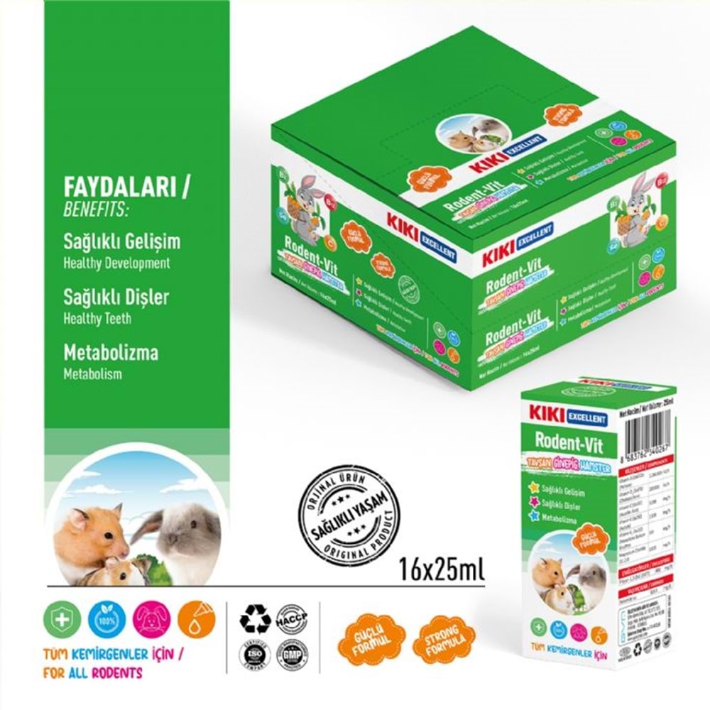 KG101-KIKI EXCELLENT TAVŞAN GİNEPİG HAMSTER VİTAMİNİ 25ML 16LI