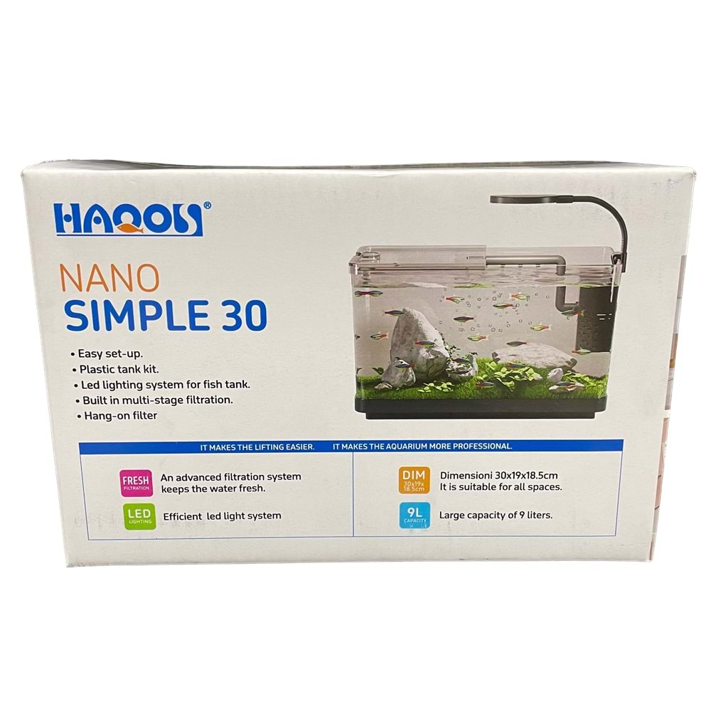 HAQOS NANO SIMPLE 30 PLASTİK AKVARYUM LED AYDINLATMALI 30X19X18,5CM