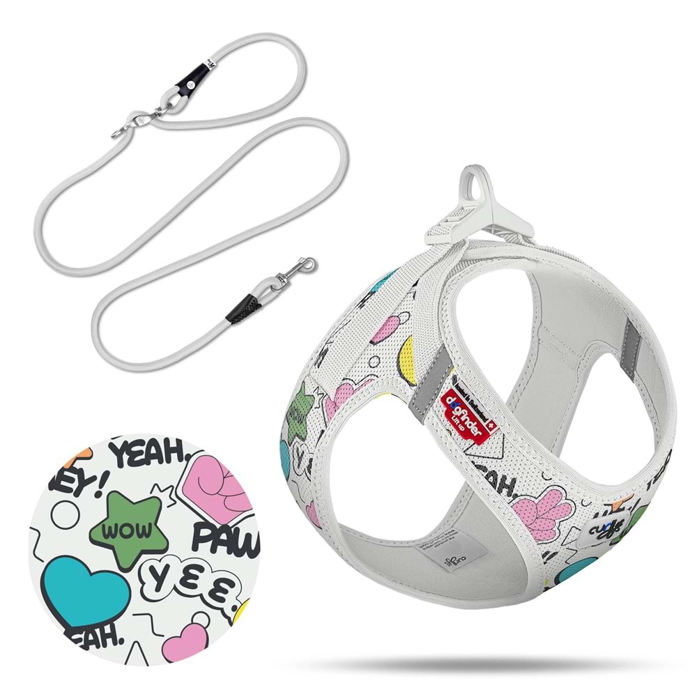 PN3556-SET VEST HARNESS AIR-MESH LE25 COMIC+LEASH LIGHT-GRAY XS