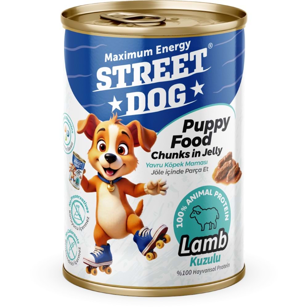 STD4083 STREET DOG CHUNKS İN JELLY KUZU ETLİ PUPPY KÖPEK KONSERVE 400GR 12Lİ