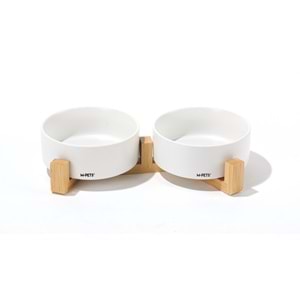 10553699 M-PETS OPERA SERAMİK MAMA KABI BAMBOO STANDLI 2X350ML WHİTE