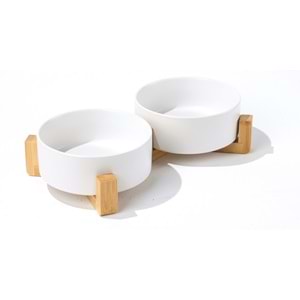10553799 M-PETS OPERA SERAMİK MAMA KABI BAMBOO STANDLI 2X850ML WHİTE