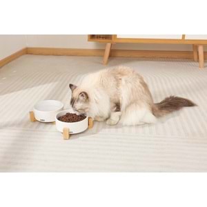 10553799 M-PETS OPERA SERAMİK MAMA KABI BAMBOO STANDLI 2X850ML WHİTE