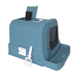 20116217 M-PETS SUEZ RATTAN KAPALI KEDİ TUVALETİ BLUE 69X42X41CM