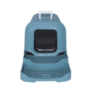 20116217 M-PETS SUEZ RATTAN KAPALI KEDİ TUVALETİ BLUE 69X42X41CM