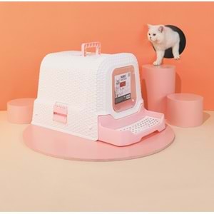 20116399 M-PETS SUEZ RATTAN KAPALI KEDİ TUVALETİ WHİTE/PİNK 69X42X41CM