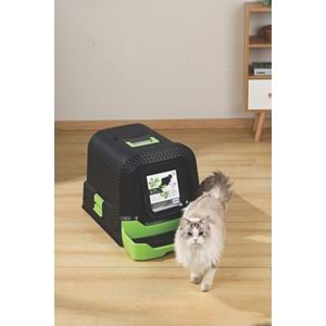 20118399 M-PETS ECO RATTAN KAPALI KEDİ TUVALETİ BLACK/GREEN