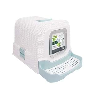 20118599 M-PETS ECO RATTAN KAPALI KEDİ TUVALETİ WHİTE/BLUE