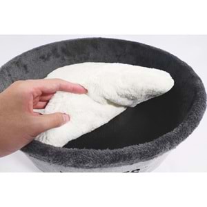 20302999 M-PETS ROUND ELEVATED AHŞAP AYAKLI KEDİ YATAĞI GREY