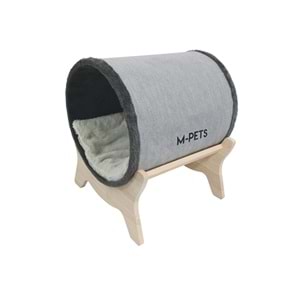 20303099 M-PETS TUNNEL ELEVATED AHŞAP AYAKLI KEDİ YATAĞI GREY