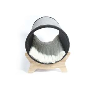 20303099 M-PETS TUNNEL ELEVATED AHŞAP AYAKLI KEDİ YATAĞI GREY