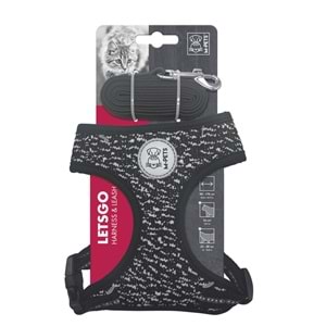 20801199 M-PETS LETSGO KEDİ GÖĞÜS TASMASI+GEZDİRME BLACK/WHİTE