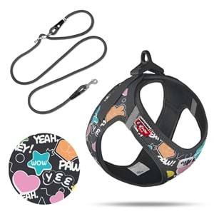 PN3550-SET VEST HARNESS AIR-MESH LE25 COMIC+LEASH BLACK S