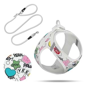 PN3556-SET VEST HARNESS AIR-MESH LE25 COMIC+LEASH LIGHT-GRAY XS