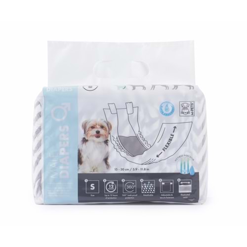 10116199 M-PETS DIAPERS ERKEK KÖPEKLER İÇİN KÜLOT (S) 12Lİ