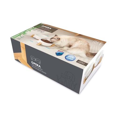 10553799 M-PETS OPERA SERAMİK MAMA KABI BAMBOO STANDLI 2X850ML WHİTE