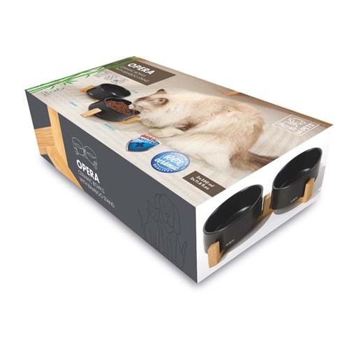 10553899 M-PETS OPERA SERAMİK MAMA KABI BAMBOO STANDLI 2X350ML BLACK