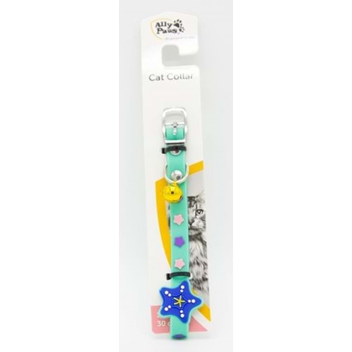 10786-ALLY PAWS YILDIZ DESENLİ SİLİKON KEDİ BOYUN TASMASI ZİLLİ
