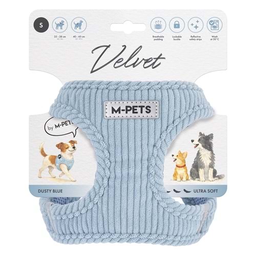 10859199 M-PETS VELVET DOG GÖĞÜS TASMASI BLUE (S)