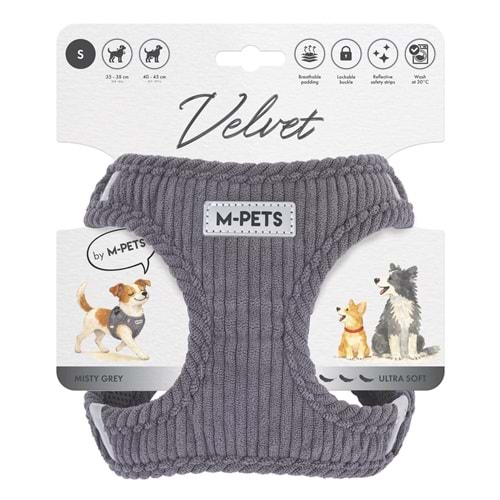 10860613 M-PETS VELVET DOG GÖĞÜS TASMASI GRİ (S)