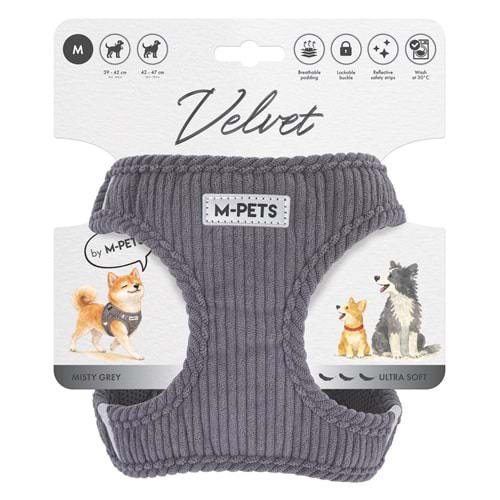 10860913 M-PETS VELVET DOG GÖĞÜS TASMASI GRİ (M)
