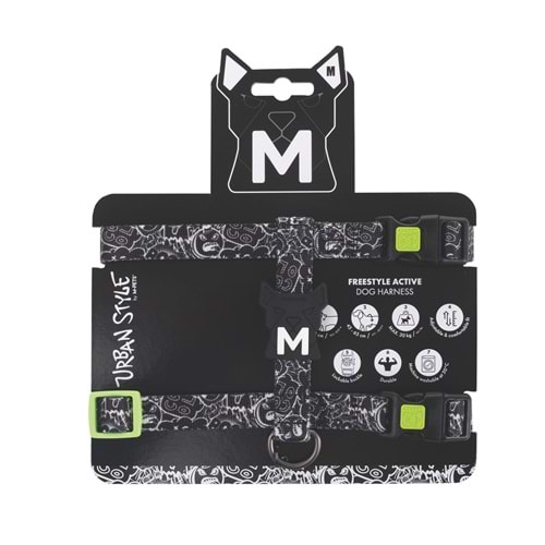 10869199 M-PETS URBAN STYLE BLACK/WHİTE ACTİVE KÖPEK GÖĞÜS TASMASI (M)