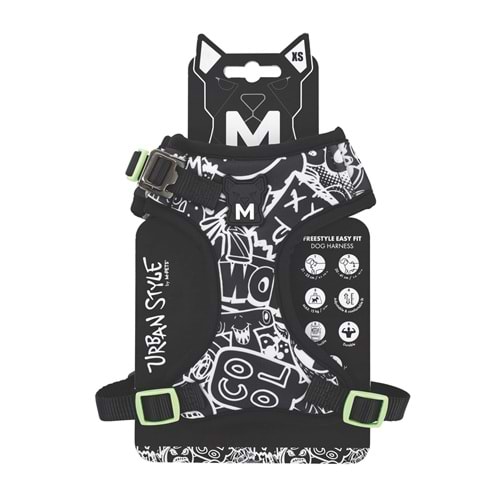 10872499 M-PETS URBAN STYLE BLACK/WHİTE EASY FİT KÖPEK GÖĞÜS TASMASI (XS)