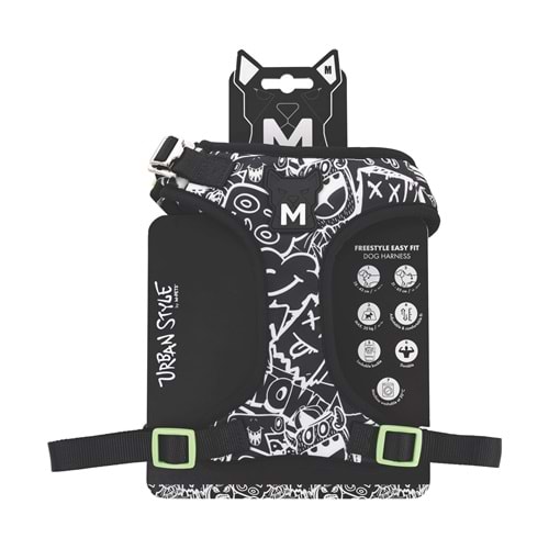 10872699 M-PETS URBAN STYLE BLACK/WHİTE EASY FİT KÖPEK GÖĞÜS TASMASI (M)