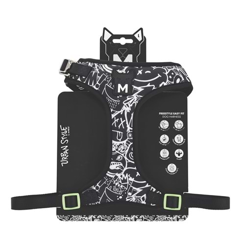 10872799 M-PETS URBAN STYLE BLACK/WHİTE EASY FİT KÖPEK GÖĞÜS TASMASI (L)