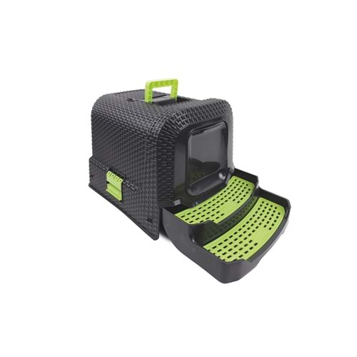 20117099 M-PETS ECO RATTAN KAPALI KEDİ TUVALETİ BLACK/GREEN 69X42X41CM