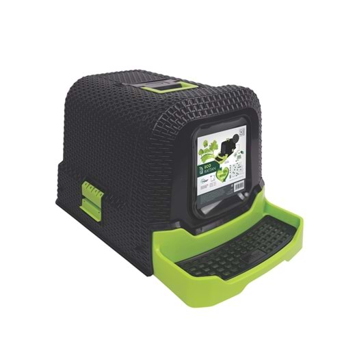 20118399 M-PETS ECO RATTAN KAPALI KEDİ TUVALETİ BLACK/GREEN