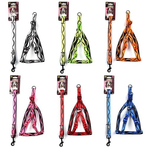 203475-DOGLİFE KÖPEKLER İÇİN DESENLİ GÖĞÜS TASMASI+GEZDİRME 2,0CM