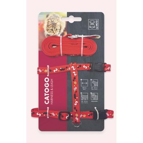 20801299 M-PETS CATOGO KEDİ GÖĞÜS TASMASI+GEZDİRME RED