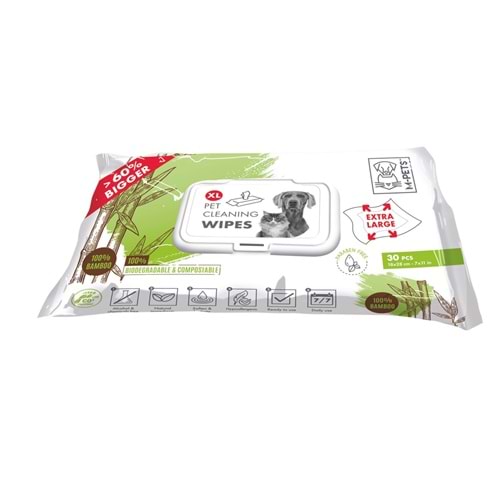 60102399 M-PETS BAMBOO XL KEDİ/KÖPEKLER İÇİN TEMİZLEME MENDİLİ 30LU