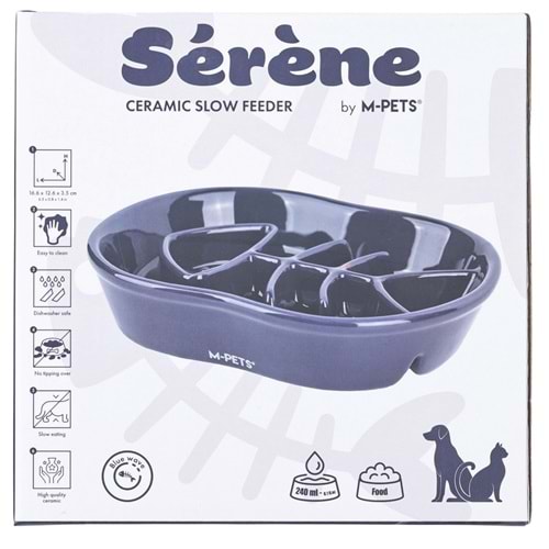 60532517 M-PETS SERENE FISH SERAMİK YAVAŞ YEME MAMA KABI 240ML DARK BLUE