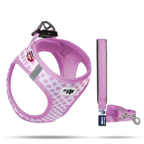 SU2305-CURLI VEST HARNESS AIR-MESH PINK-CIRCLES 3XS & LEASH M