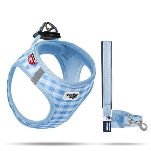 SU2311-CURLI VEST HARNESS AIR-MESH SKYBLUE-CARO 2XS & LEASH M