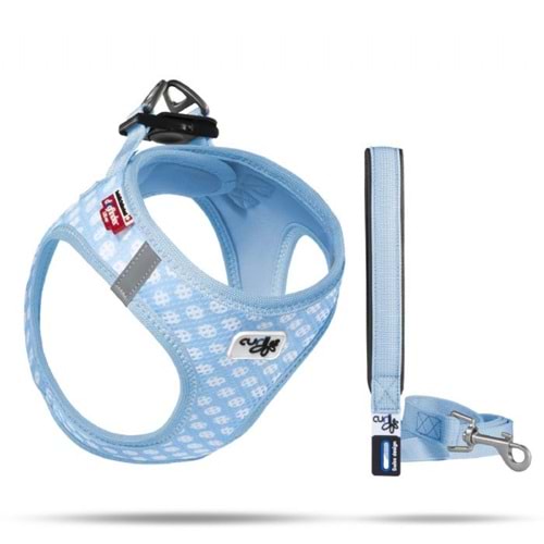 SU2318-CURLI VEST HARNESS AIR-MESH SKYBLUE-CIRCLES XS & LEASH M