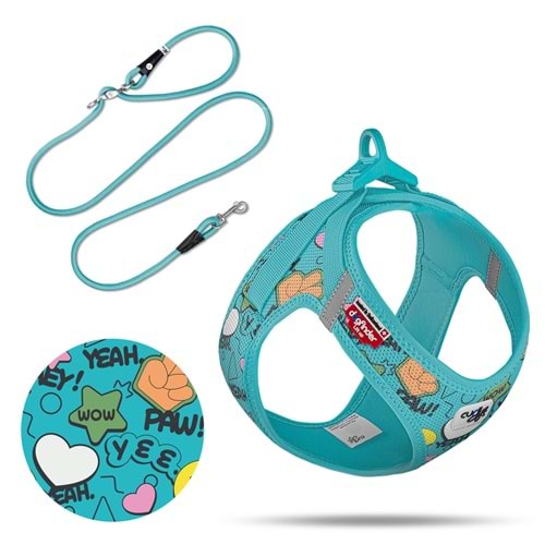PN3544-SET VEST HARNESS AIR-MESH LE25 COMIC+LEASH TURQUOISE M