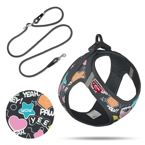 PN3550-SET VEST HARNESS AIR-MESH LE25 COMIC+LEASH BLACK S