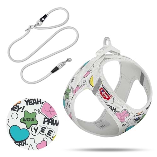 PN3556-SET VEST HARNESS AIR-MESH LE25 COMIC+LEASH LIGHT-GRAY XS