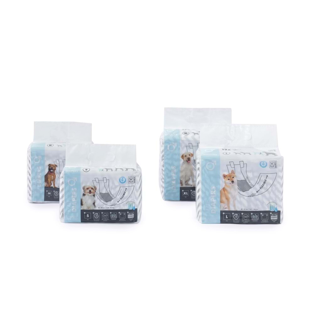 10116299 M-PETS DIAPERS ERKEK KÖPEKLER İÇİN KÜLOT (M) 12Lİ