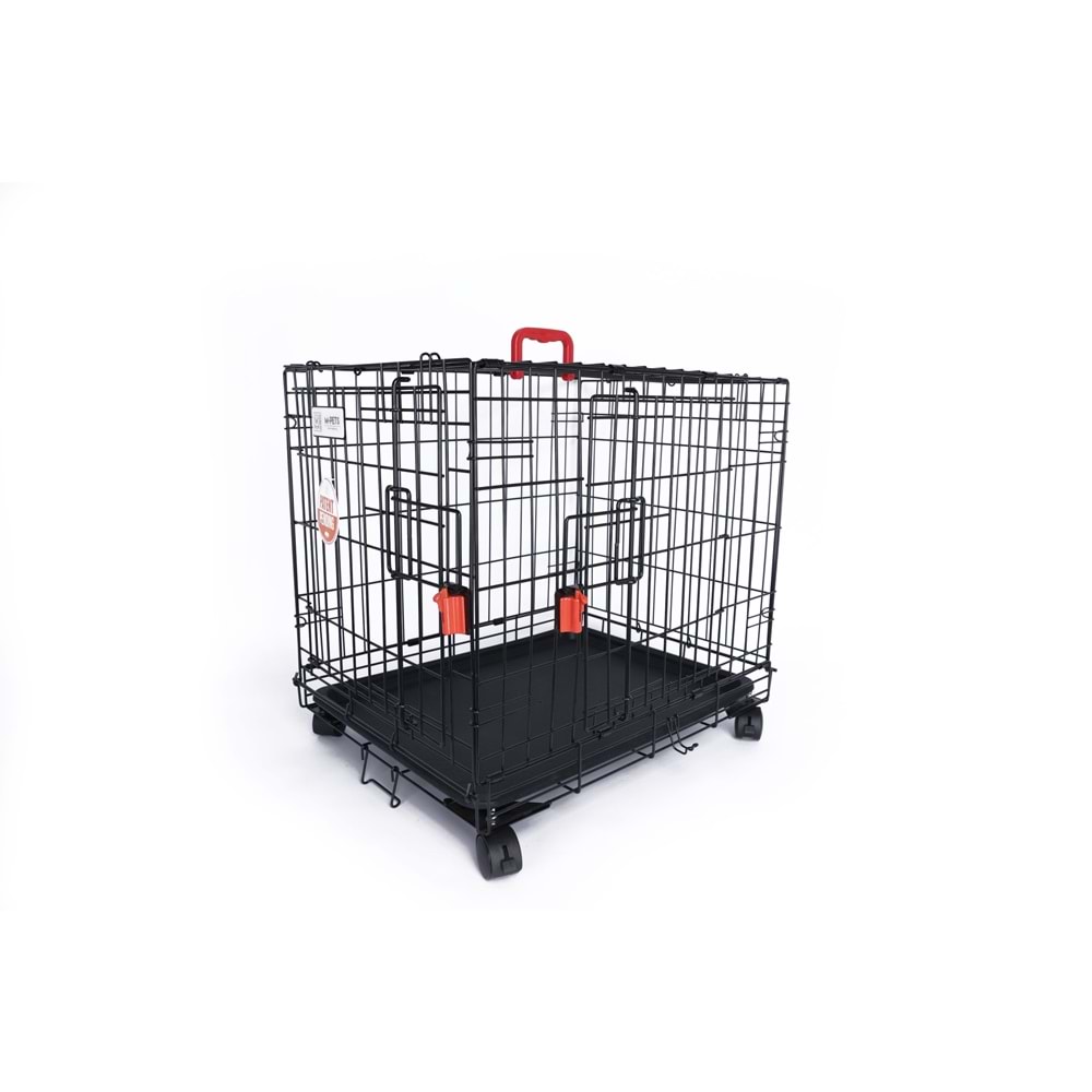 10451808 M-PETS VOYAGER TEKERLEKLİ KÖPEK KAFESİ 2 KAPILI (L) SİYAH 91X58X63CM