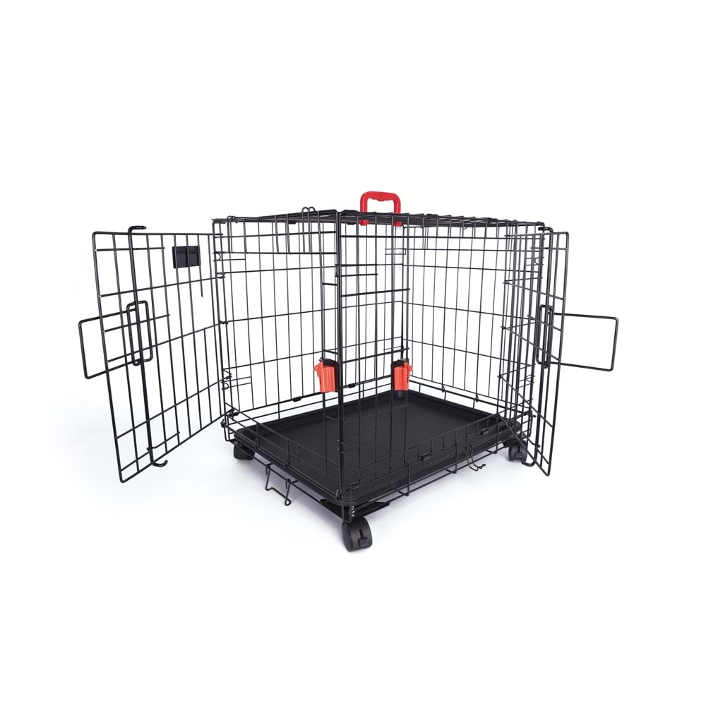 10451808 M-PETS VOYAGER TEKERLEKLİ KÖPEK KAFESİ 2 KAPILI (L) SİYAH 91X58X63CM