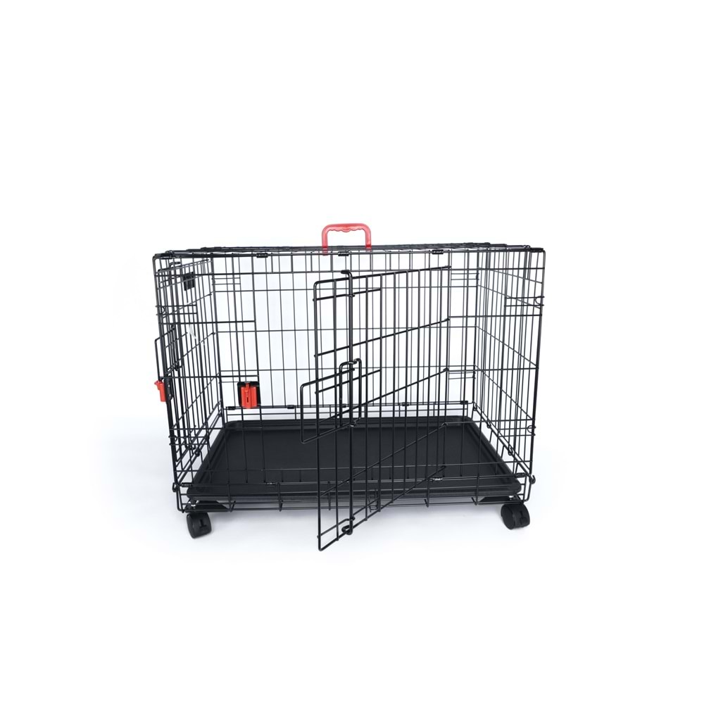 10451808 M-PETS VOYAGER TEKERLEKLİ KÖPEK KAFESİ 2 KAPILI (L) SİYAH 91X58X63CM