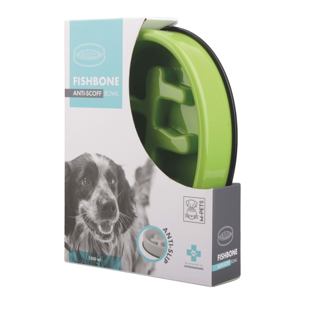 10504008 M-PETS FISHBONE YAVAŞ YEME MAMA KABI 1200ML GREEN