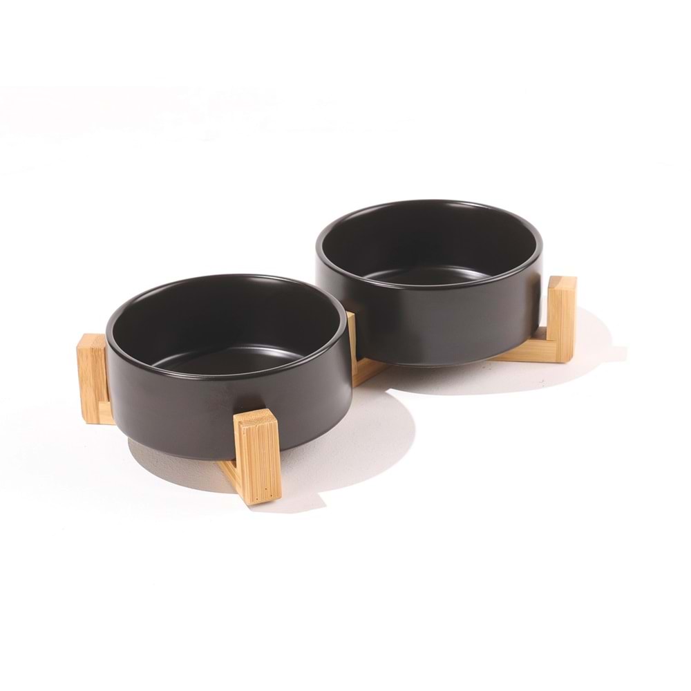 10553999 M-PETS OPERA SERAMİK MAMA KABI BAMBOO STANDLI 2X850ML BLACK